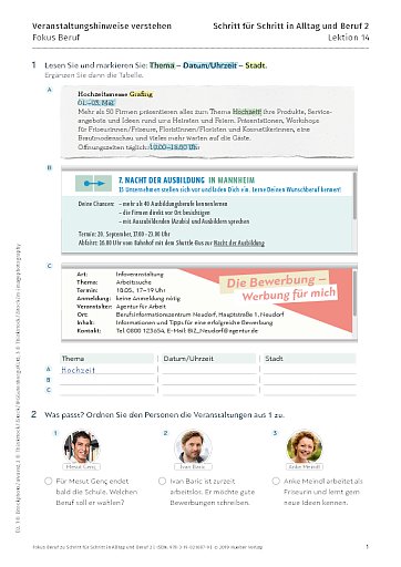 Fokus Beruf: Veranstaltungshinweise verstehen