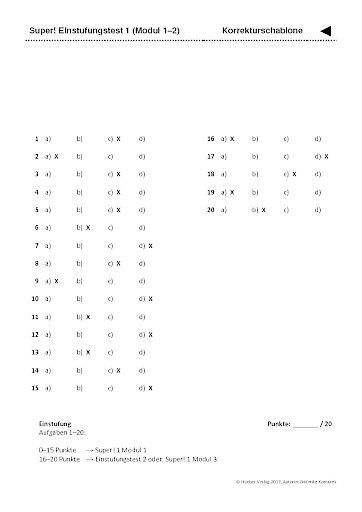 Einstufungstests 1-2 – Korrekturschablone