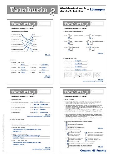Abschlusstest nach der 6./7. Lektion - Lösungen