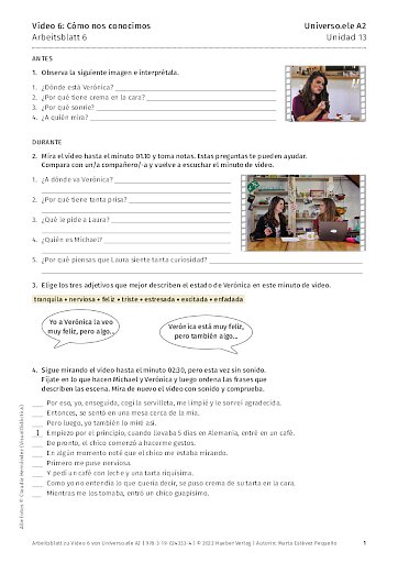 Arbeitsblatt zu Video 6: Cómo nos conocimos