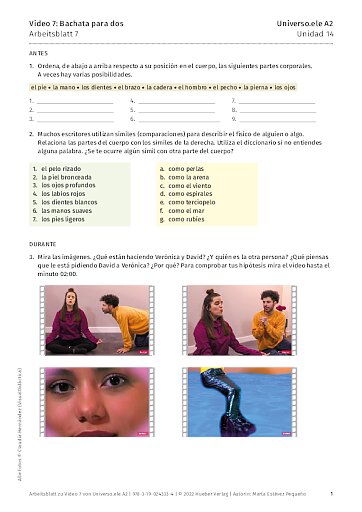 Arbeitsblatt zu Video 7: Bachata para dos