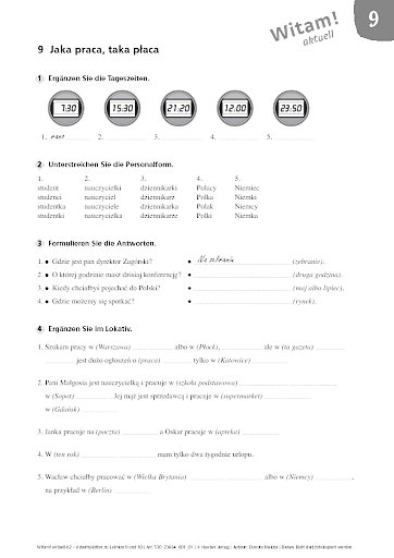 Arbeitsblätter und Lösungen zu Lektion 9-10