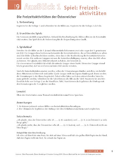 Spiel: Die Freizeitaktivitäten der Österreicher