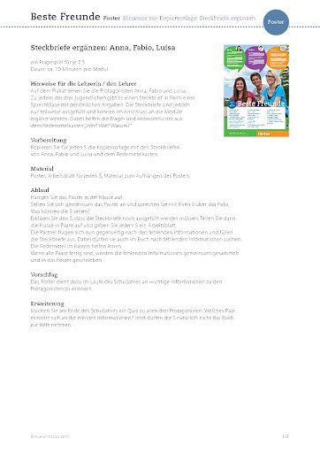 Steckbriefe ergänzen: Anna, Fabio, Luisa