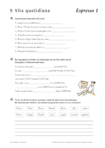 Arbeitsblätter zu den Lektionen 9 und 10