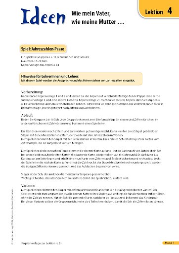 Spiel: Jahreszahlen-Paare