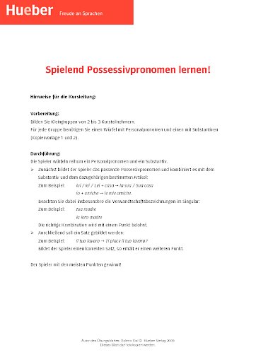 Spielend Possessivpronomen lernen