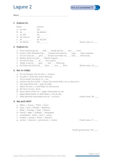 Test mit Lösungen zur Lerneinheit 17