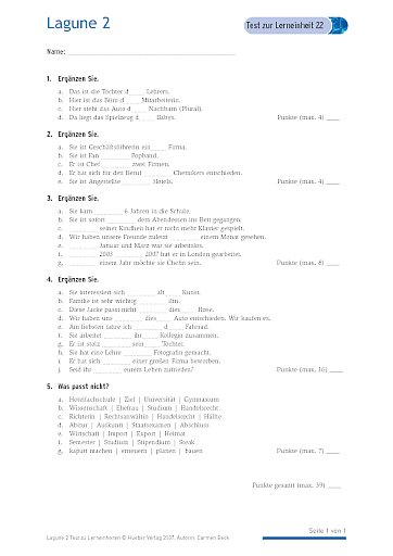 Test mit Lösungen zur Lerneinheit 22