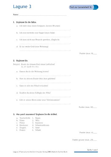 Test mit Lösungen zur Lerneinheit 16