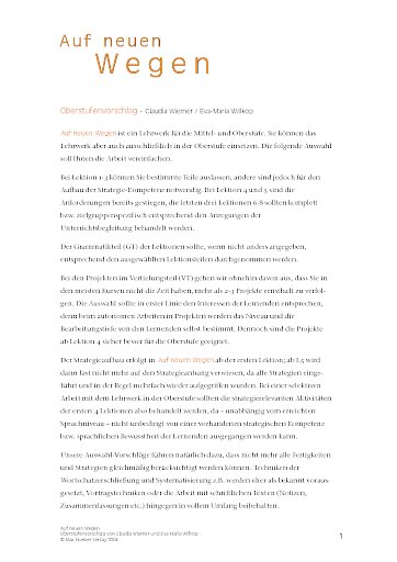 "Auf neuen Wegen" - Oberstufenvorschlag