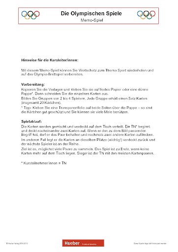 Die Olympischen Spiele:Memo-Spiel