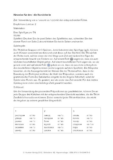 Verwendung von в / на und из / с(о) mit den entsprechenden Fällen