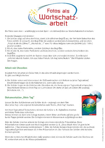 Spielposter – Kopiervorlage Fotos als Wortschatzarbeit