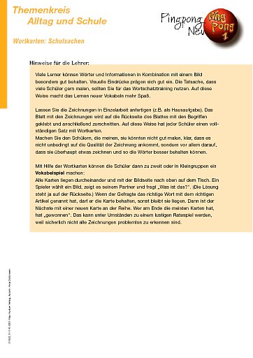 Wortkarten: Schulsachen