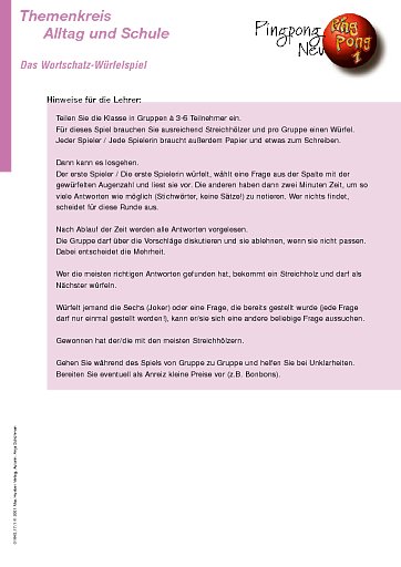 Das Wortschatz-Würfelspiel