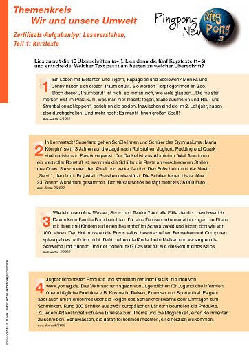 Zertifikats-Aufgabentyp: Leseverstehen