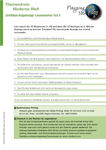 Zertifikats-Aufgabentyp: Leseverstehen