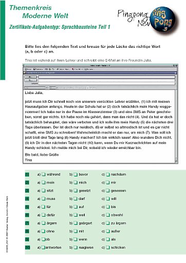 Zertifikats-Aufgabentyp: Sprachbausteine