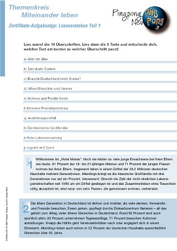 Zertifikats-Aufgabentyp: Leseverstehen