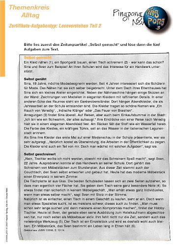 Zertifikats-Aufgabentyp: Leseverstehen