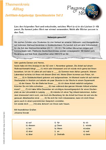 Zertifikats-Aufgabentyp: Sprachbausteine