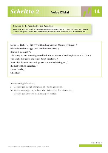Lektion 14: Freies Diktat
