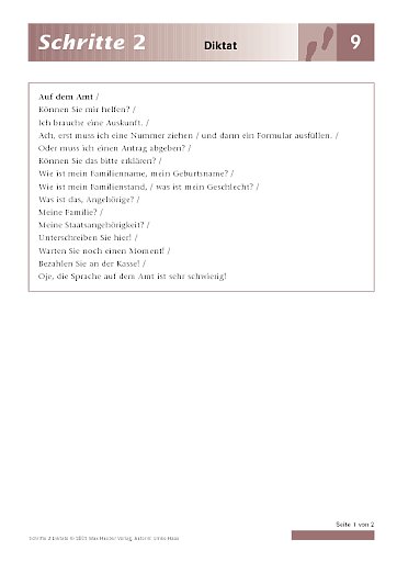 Lektion 9: Diktat / Freies Diktat