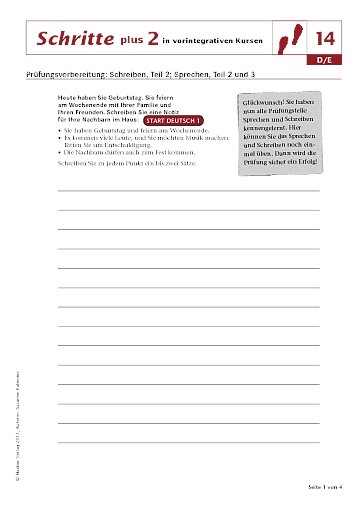 Schreiben, Teil 2; Sprechen, Teil 2 und 3