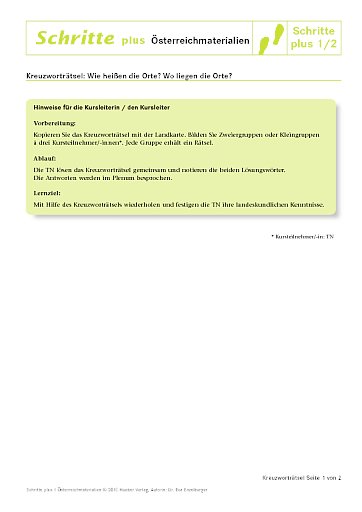 Kreuzworträtsel: Wie heißen die Orte? Wo liegen die Orte?