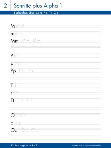 Buchstaben üben: M m P p T t O o