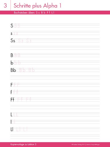 Buchstaben üben: S s B b F f L l