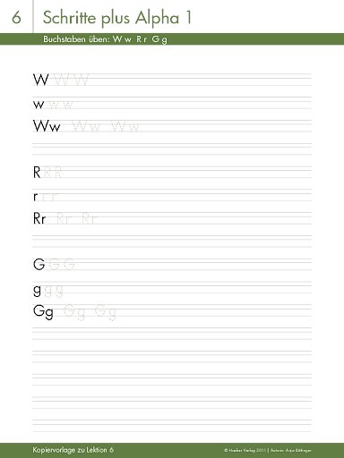 Buchstaben üben: W w R r G g
