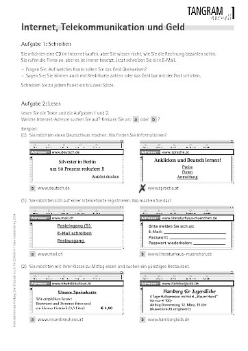 nach Aufgabe C3: Arbeitsblatt "Internet, Telekommunikation und Geld"