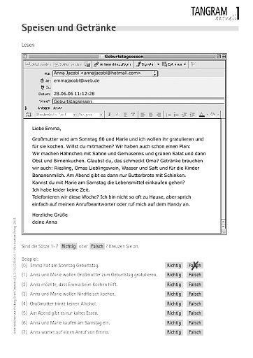 nach Aufgabe C5: Arbeitsblatt "Speisen und Getränke"
