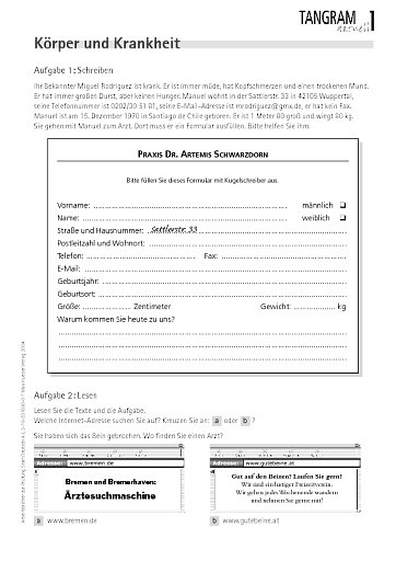 nach Aufgabe E5: Arbeitsblatt "Körper und Krankheit"
