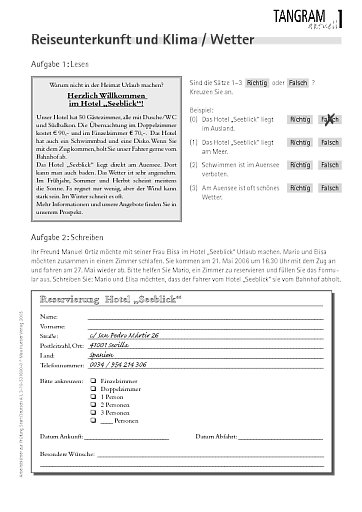 nach Aufgabe B5: Arbeitsblatt "Reiseunterkunft und Klima/Wetter"