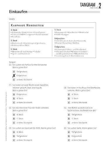 nach Aufgabe C5: Arbeitsblatt "Einkaufen"