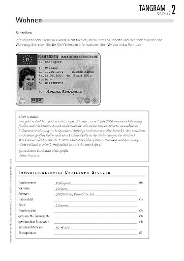 nach Aufgabe B3: Arbeitsblatt "Wohnen"