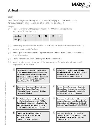 Arbeitsblatt "Arbeit"