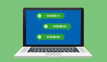 Illustration eines Laptops mit drei Tonaufnahmen auf dem Monitor