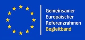 EU-Symbol gelbe Sterne auf blauem Hintergrund
Daneben Schriftzug Gemeinsamer Europäischer Referenzrahmen Begleitband