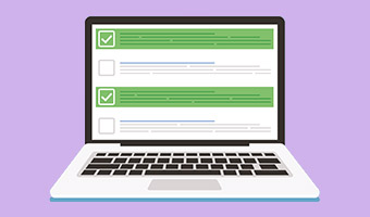 Illustration eines Laptops mit Text auf dem Monitor