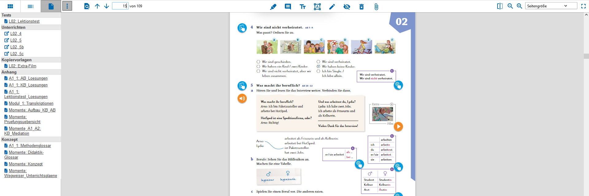 Screenshot des Digitalen Unterrichtsplaners zu Momente A1.1