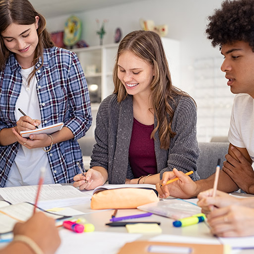 Eine Gruppe Studenten arbeitet gemeinsam an einem Projekt.