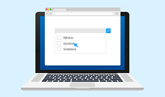 Illustration eines Laptops mit einer Vokabel&uuml;bung auf dem Monitor