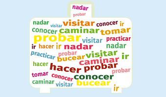 Illustration spanische Wörter in einem Koffer 